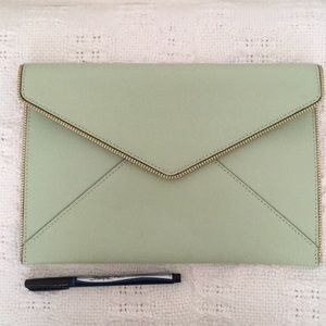 Rebecca Minkoff mint zipper edge clutch /tablet